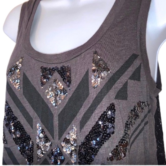 EXPRESS Iridescent Sequin Tank Sheer Lace Back EUC - Picture 2 of 6